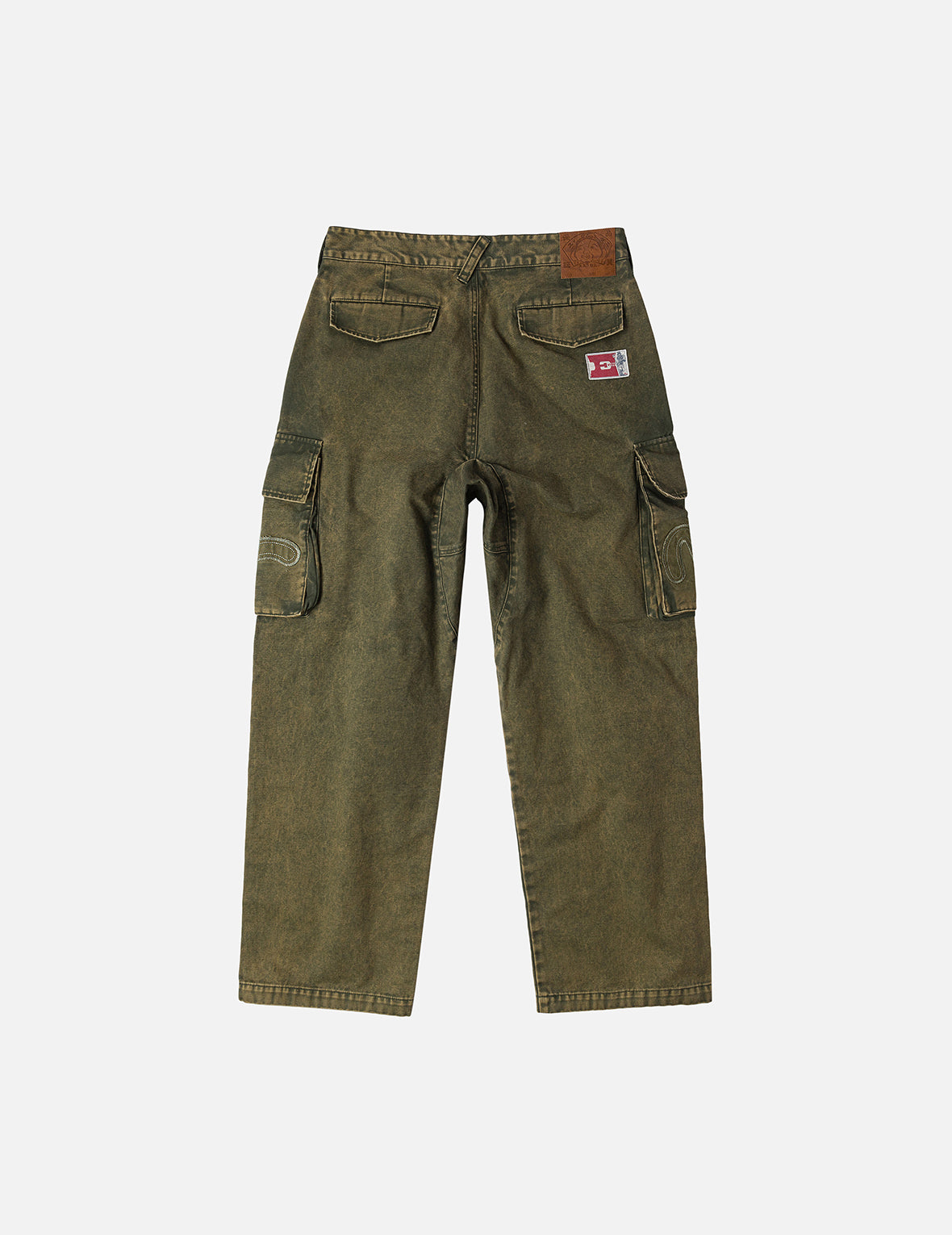 Distressed Seagull Appliqué Embroidery and Multi-Pocket Loose Fit Cargo Pants